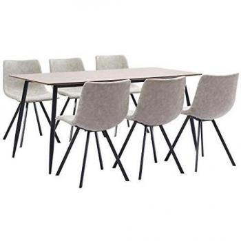 vidaXL Juego Comedor 7 Pieza Cuero Sintético Mobiliario Decoración Interior Casa Hogar Robusto Duradero Resistente Funcional Práctico Útil Gris Claro