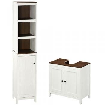Kleankin Conjunto de Baño Moderno Blanco con Columna y Mueble para Debajo del Lavabo, Estante Ajustable, Dimensiones: 32 x 30 x 161 cm y 60 x 30 x