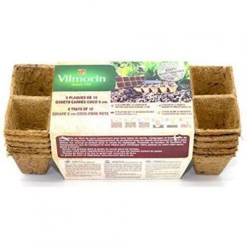 Macetas Cuadradas de Coco 100% Biodegradables - Lote de 5 Placas con 10 Macetas de 5 cm cada una