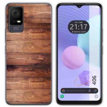 Funda de Silicona para TCL 406 con Diseño de Madera 02 y Dibujos