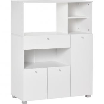 Aparador Auxiliar para Microondas Alacena Buffet de Cocina con 2 Armarios de Puertas 1 Cajón y Estantes 90x40x120 cm Blanco