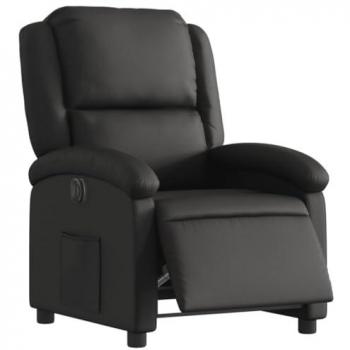 Sillón reclinable eléctrico de cuero auténtico negro Vidaxl