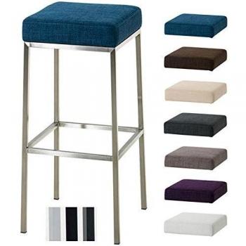Taburete de Bar Montreal 80 cm en Tela Azul con Estructura de Acero Inoxidable