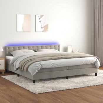 Colchón para cama de muelles y LED gris claro 200x200 cm terciopelo Jinlefu - Cama box spring colchón y led terciopelo gris claro 200x200 cm vidaXL - Gris