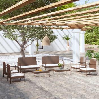 8-Piece Brown Poly Rattan Garden Lounge Set with Cushions