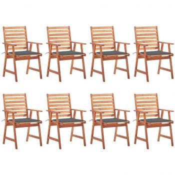 Outdoor Dining Chairs Set of 8 with Cushions Solid Acacia Wood