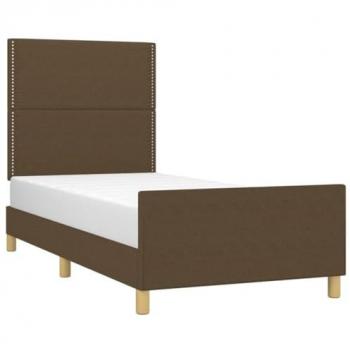 Estructura de cama con cabecero acolchado tapizado en tela marrón oscuro 80x200 cm