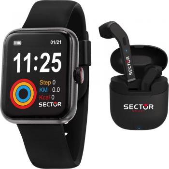 Reloj Inteligente Unisex Sector S-03 de 38mm en Silicona Negra con Auriculares Inalámbricos