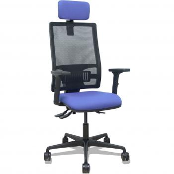 Silla Bormate Asincrónica Malla Negra, Asiento Bali Azul Claro, Brazos 2D, Ruedas de 65mm, Cabecero Regulable