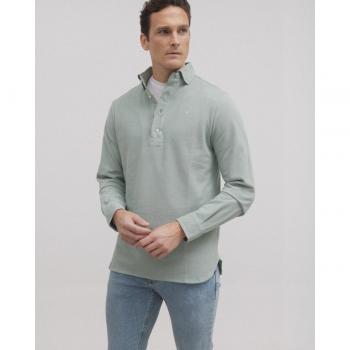 Polo liso manga larga verde medio para Hombre