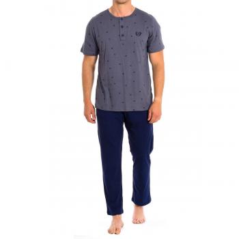 KISSES & LOVE Pijama masculino manga corta PJ1405, calças compridas, gola redonda, confortável e elegante para um descanso perfeito