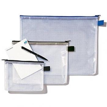 Bolsa Portadocumentos de Malla con Cremallera A4, PVC Transparente/Negra, 345x270mm