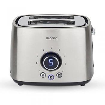 H.Koenig TOS8 Tostador doble, Tostadora 2 Ranuras Anchas, Pantalla LED, Potencia 1000W, 9 Niveles de Tostado, Bandeja de Migas Extraíble, Diseño Elegante en Acero Inoxidable, 27.8 x 18.4 x 19.6 Cm