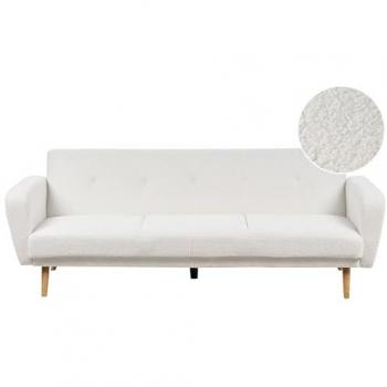 Sofá Cama Convertible 3 Plazas Bouclé Blanco con Patas de Madera - Estilo Moderno y Minimalista Florli