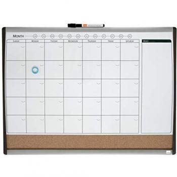 Nobo Pizarra Magnética Pequeña para Planificar el Mes y las Semanas con Tablón de Corcho y marco curvado para la Pared de tu Casa u Oficina, 585 x 430 mm, 1903813