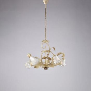 Lámpara Araña Rústica Shabby Chic 5 Luces E14 en Hierro Forjado Color Marfil Decapado