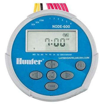 Programador de riego a pilas NODE600 Hunter para 6 zonas con electroválvulas de 9V