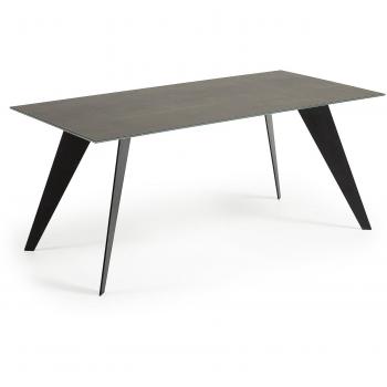 Kave Home Mesa Koda 180x100 cm, epoxy negro y cerámica iron