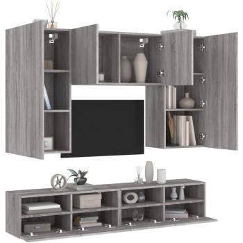Mueble de TV de pared 5 piezas en madera de ingeniería gris Sonoma vidaXL