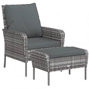 Sillón de jardín con reposapiés ratán sintético gris