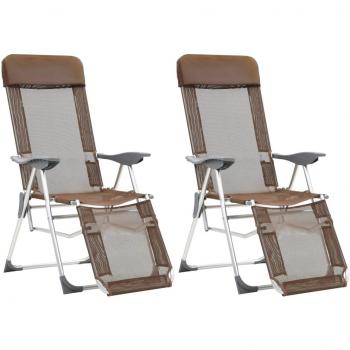 Sillas de camping plegables con reposapiés 2 uds textilene marrón
