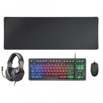 Mars Gaming MCP-RGB3 Combo 4 en 1 con Teclado Retroiluminado RGB, Ratón Óptico, Alfombrilla XXL y Auriculares - Negro