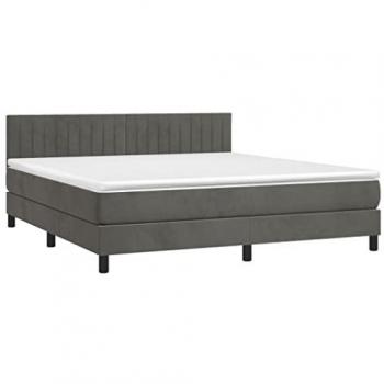 Cama box spring colchón y LED terciopelo gris oscuro 160x200 cm