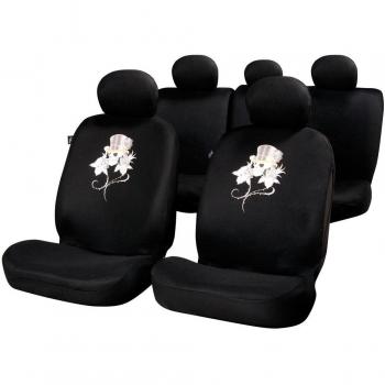 Sumex Fun885F - Funda Textil Para Asientos Rose & Skull Negra, 11 Piezas