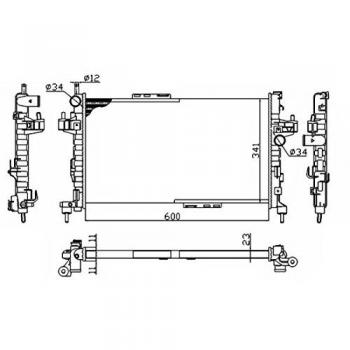 Radiador de Refrigeración del Motor NRF 54753A para Opel Combo, Corsa y Tigra - Aluminio con aletas de enfriamiento unidas mecánicamente