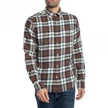 Camisa de Franela Regular Fit de Cuadros Escoceses Marrón para Hombre - Gant - Manga Larga - Talla M - Sostenible