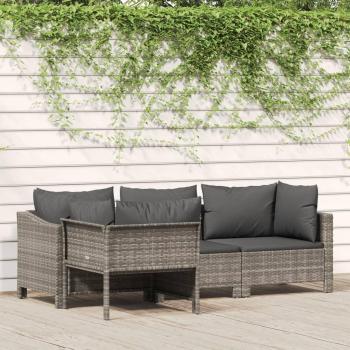 4-Piece Grey Poly Rattan Garden Lounge Set with Cushions