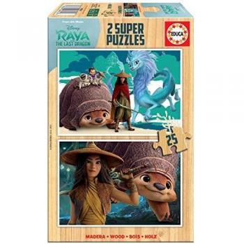 Educa 18878 Disney Raya y el Último Dragón. Set de 2 Puzzles de 25 Piezas. Madera ecológica. A Partir de 3 años. Ref, Multicolor