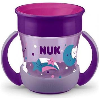 NUK Mini Magic Cup Night taza para sorber | Borde a prueba de derrames de 360° | +6 meses | Brillan en la oscuridad | Sin BPA | 160 ml | Morado