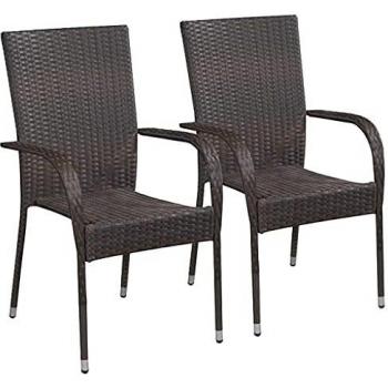 vidaXL Stackable Outdoor Chairs 2 pcs Poly Rattan Brown