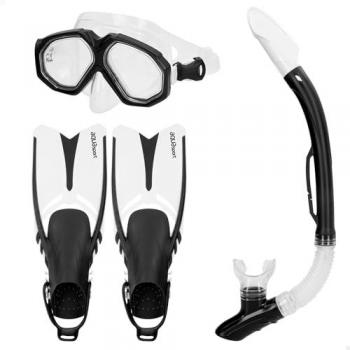 Kit de Snorkel Aqua Sport para Adultos con Gafas, Tubo Flexible y Aletas Ajustables (T. 38-42 y 42,5-47), Máscara Antigotas, Válvula de Dren