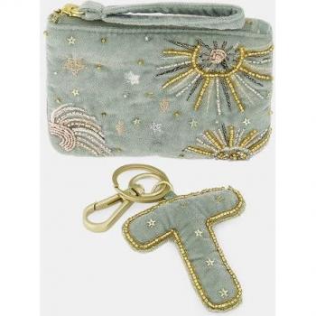 Set de monedero y llavero Tintoretto con inicial T en tono turquesa