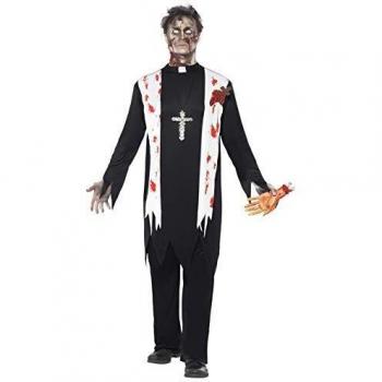 Smiffy's-38878M Halloween Disfraz de Cura Zombi, con Parte de Arriba con Sangre, Herida de látex, Cuello y, Color Negro, M-Tamaño 38-40