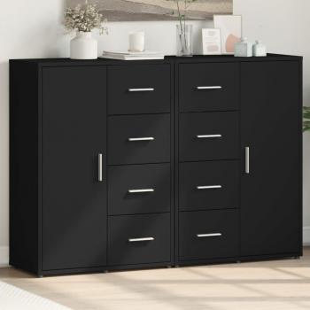 Aparadores de madera multicapa negro, 2 piezas, 60x31x84 cm