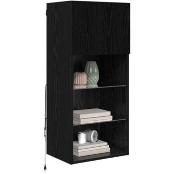 Mueble de TV Montado en la Pared con LED Roble Negro 40,5 x 30 x 90 cm