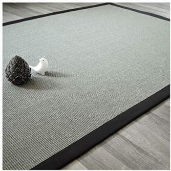 Alfombra de sisal Yucatán gris acero con trenza de algodón negro - 140 x 200 cm