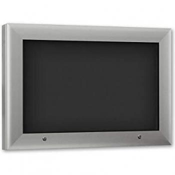 Vitrina de Exhibición para Interior y Exterior, Formato Horizontal, Tamaño DIN A2, Apertura de Puerta 90° hacia Arriba, Fondo Color Gris Antracita