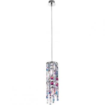 Lámpara colgante Prisma 1 bombilla cromada, plafón colgante de cristal cromado