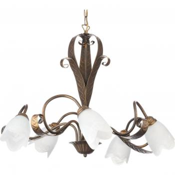 Lámpara colgante Sonia ONLI, 5 luces, bronce, brazos múltiples, pantallas de vidrio, compatible con bombillas E14