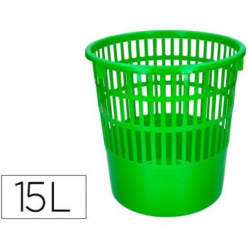 Papelera plástico Q-Connect 15 litros rejilla color verde 285x290 mm