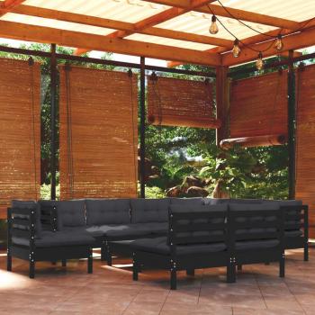 Set de 10 sofás de jardín con cojines de madera de pino negro