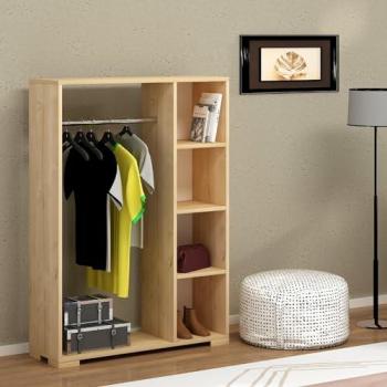 Perchero Burro Nesbyen con 4 Estantes y Barra para Ropa, Aglomerado 126x90x30 cm - Efecto Roble