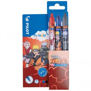 Bolígrafo Frixion Clicker Naruto Shippuden Edición Limitada 0.7mm, Borrable y Recargable, 3 Colores (Rojo, Azul, Negro)