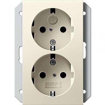 Gira 273101 Double Schuko Socket Outlet with Child Protection, System 55, Cream Glossy Finish