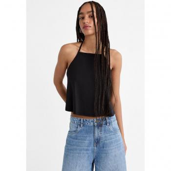 Stradivarius Black Open Back Halter Top Size S