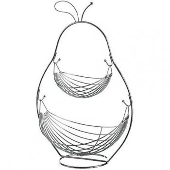 Dcasa - Frutero de 2 Piso cestas Hierro Cromado 34,50 x 25,50 x 51,50 cm